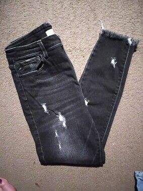 KanCan Black Distressed Skinny Jeans with Raw Hem - XL